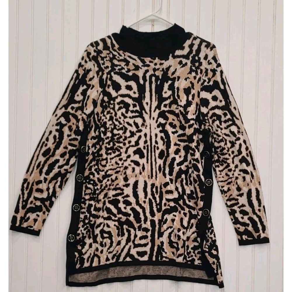 Chicos Tunic Sweater Womens Size 3 XLarge Animal Print Cashmere Blend Tunic